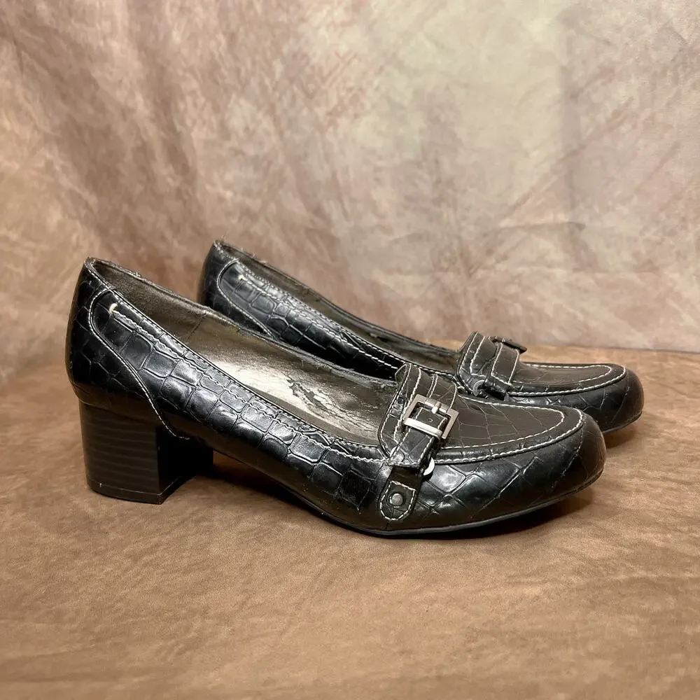 Naturalizer Mini Mary Jane Pumps Clogs Faux Alligator Black Accent Buckle Indie